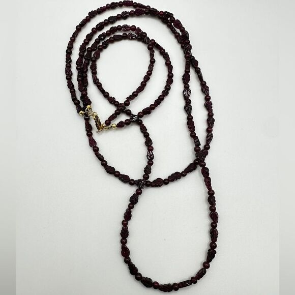 22" double strands, ALL garnet beaded necklace with gold over 925 clasp! - Picture 5 of 14